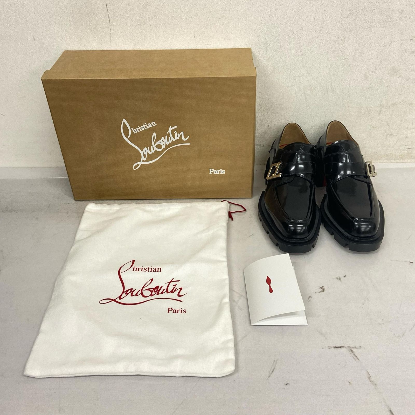 Christian Louboutin クリスチャンルブタン ビジネスシューズ アワー ジョージ モンクストラップデッキシューズ メンズ レザー ブラック レッド