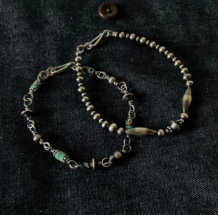 All silver925 ナバホパール×天然ターコイズの錆びないつけっぱなしOK