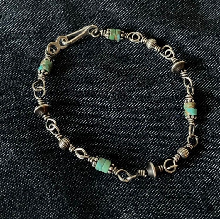 All silver925 ナバホパール×天然ターコイズの錆びないつけっぱなしOK