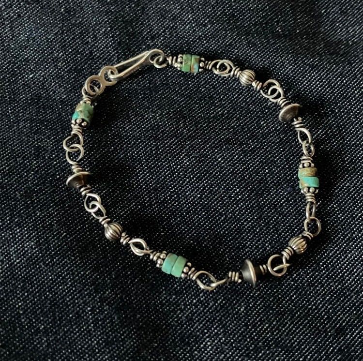 All silver925 ナバホパール×天然ターコイズのブレスレット18.8cm