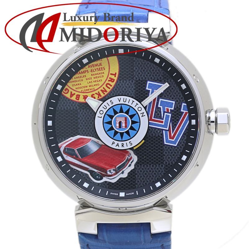 LOUIS VUITTON ルイヴィトン タンブール GM ダミエワールドツアー QA 063 Z 磨き済 電池交換済 腕時計 メンズ 40188