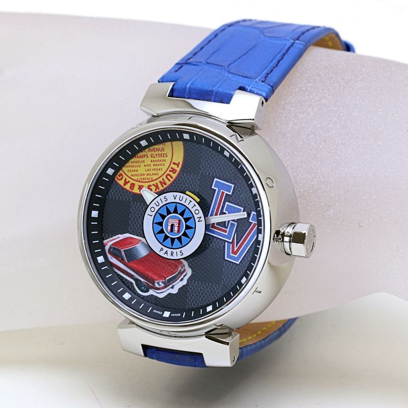 LOUIS VUITTON ルイヴィトン タンブール GM ダミエワールドツアー QA 063 Z 磨き済|電池交換済 腕時計 メンズ |40188