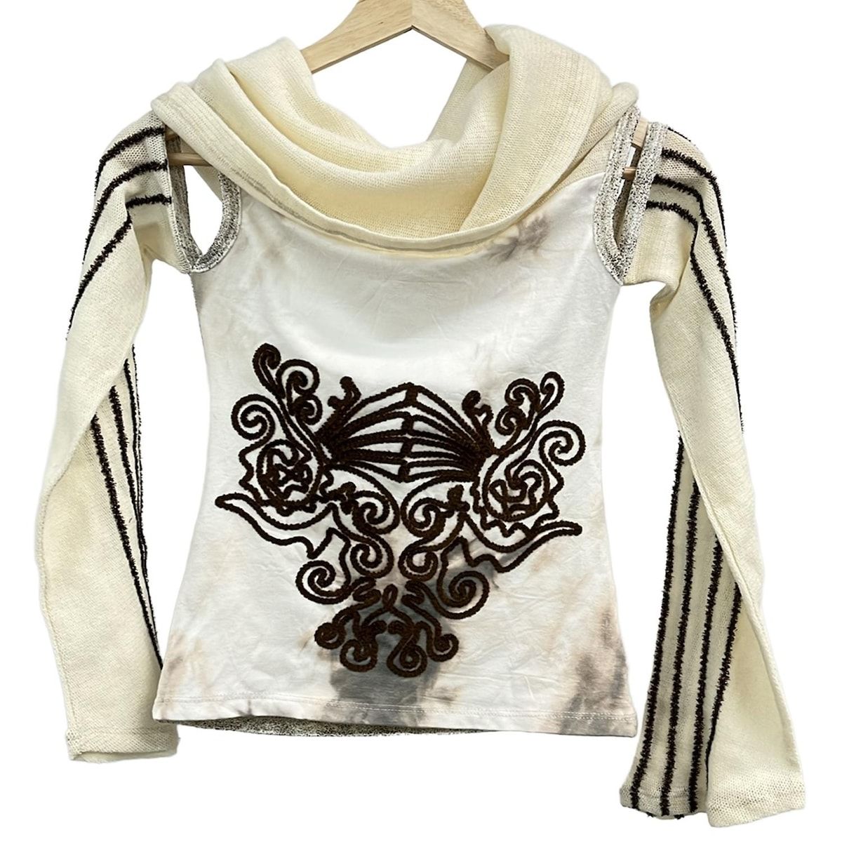 SAVE THE QUEEN! セーブザクイーン 長袖セーター サイズS レディース - アイボリー×ダークブラウン×マルチ タートルネック ラメ