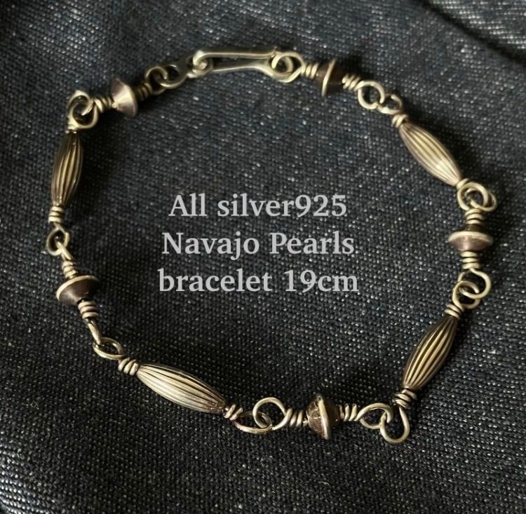 All silver925 ナバホパールの錆びない つけっぱなしOKブレスレット