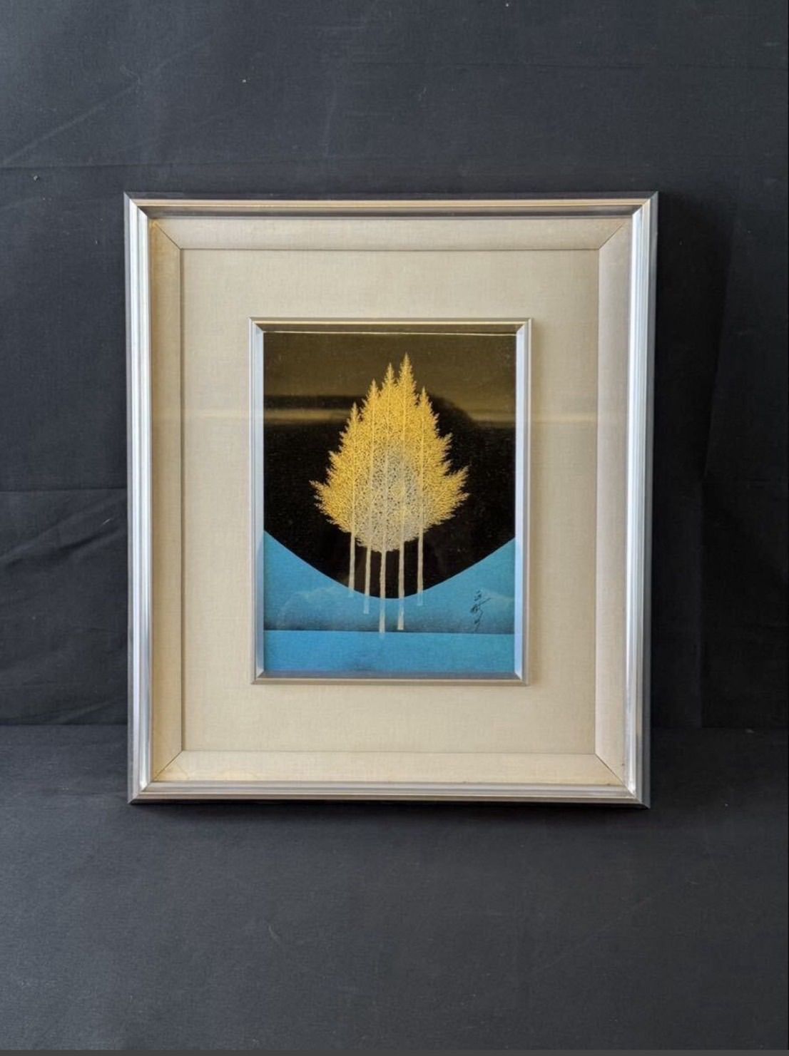 吠木正樹「立樹」輪島塗 漆絵 漆額 沈金 共箱 栞付 日展会友 日本現代