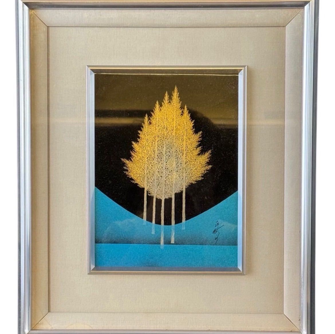 吠木正樹「立樹」輪島塗 漆絵 漆額 沈金 共箱 栞付 日展会友 日本現代