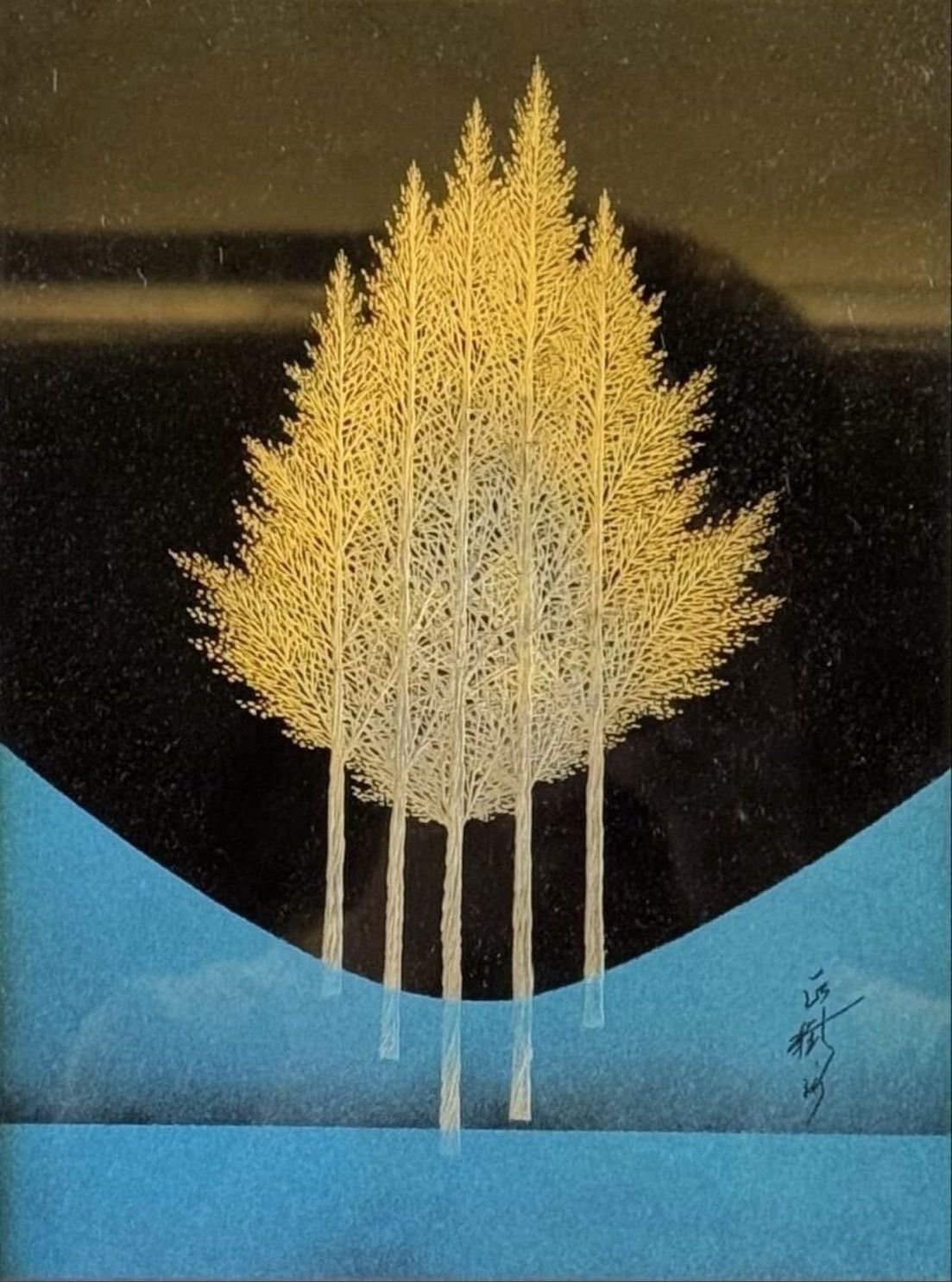 吠木正樹「立樹」輪島塗 漆絵 漆額 沈金 共箱 栞付 日展会友 日本現代