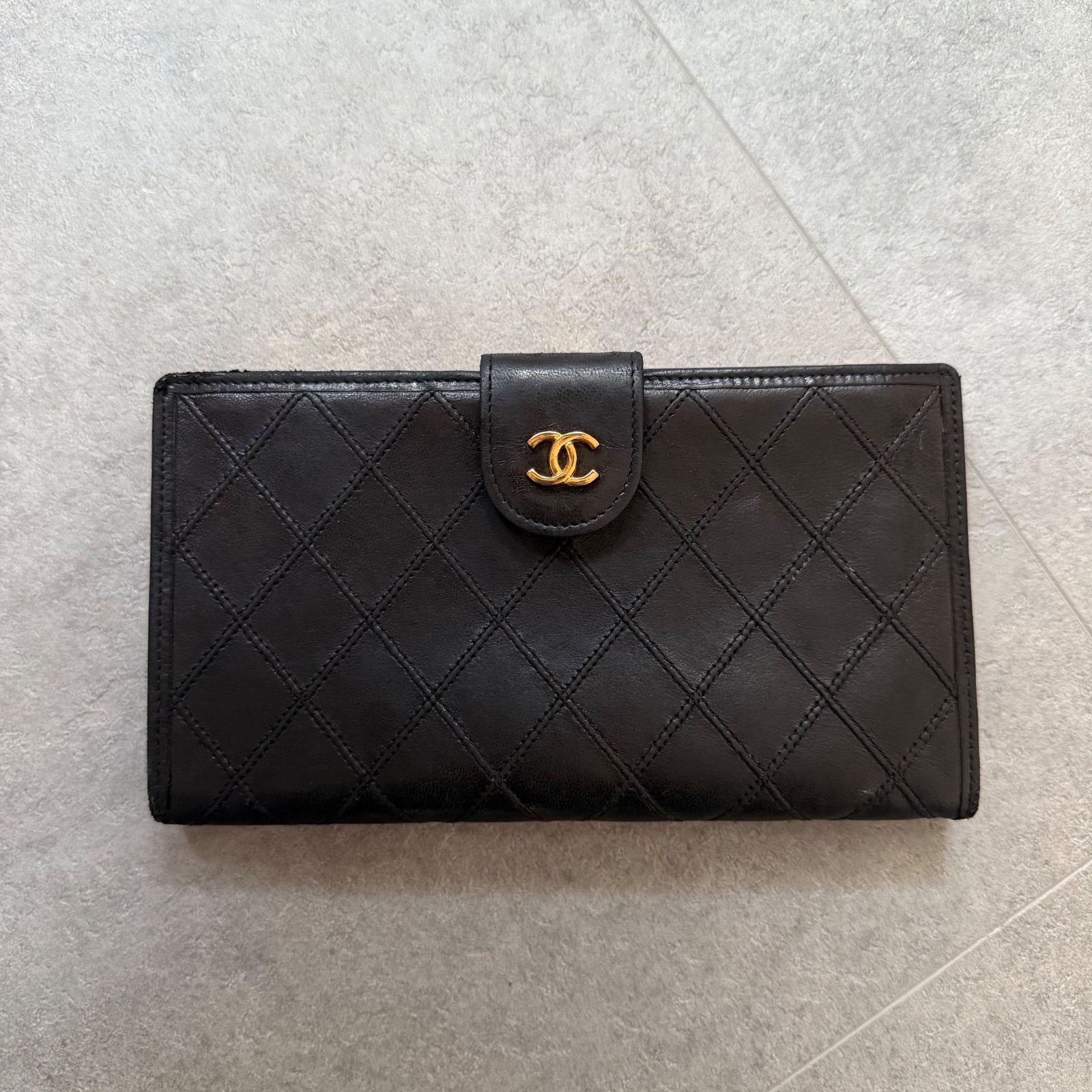 CHANEL シャネル ココマーク ビコローレ がま口 二つ折り長財布 レザー