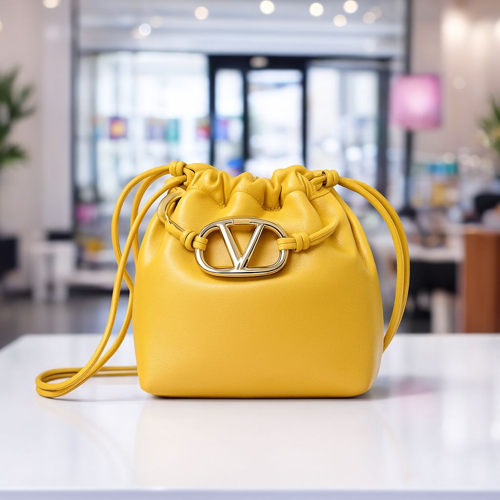 VALENTINO ヴァレンティノ Vロゴ ショルダー 巾着 バッグ 黄色イエロー