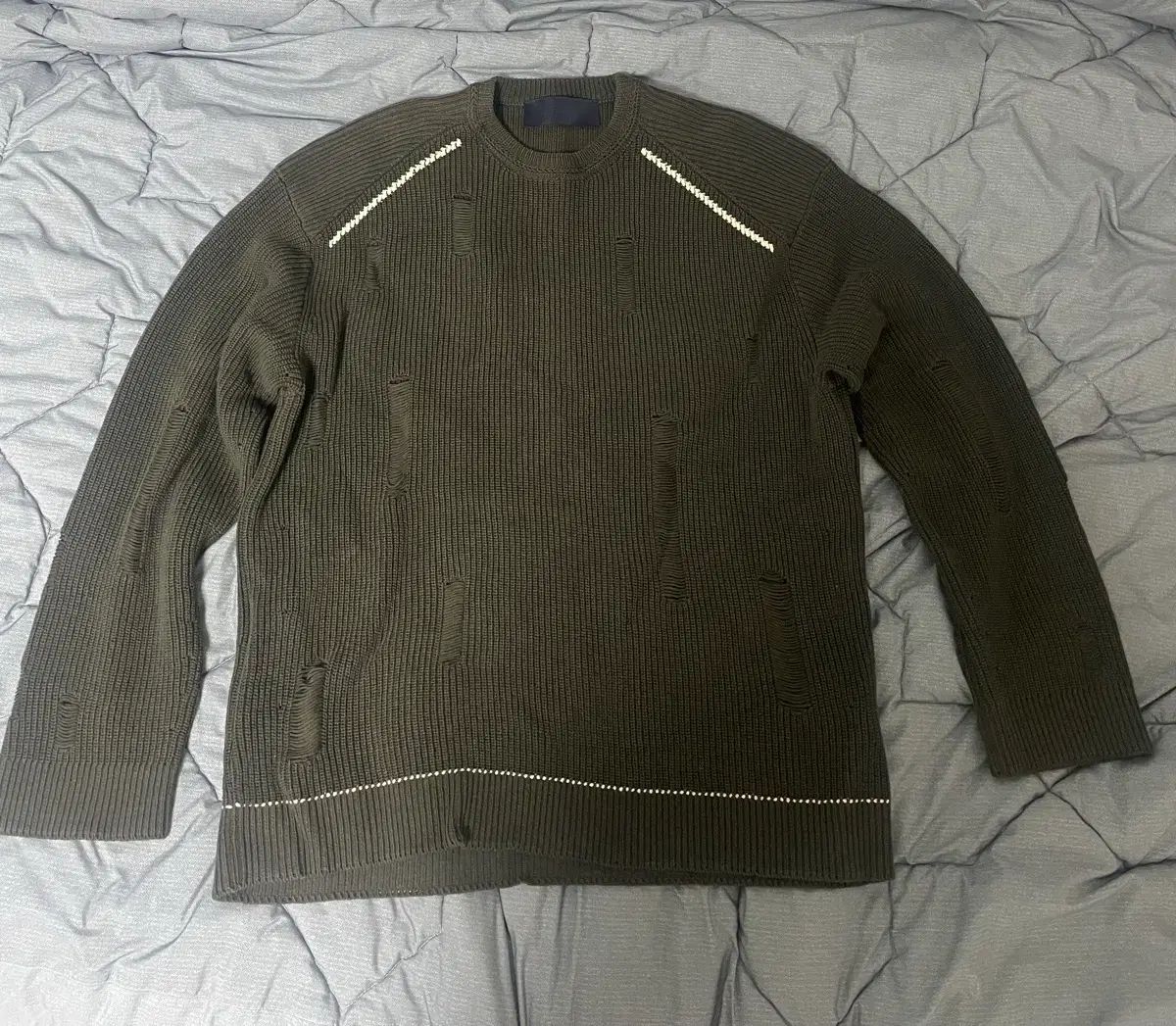 Juun.J ジュンジェイ ダメージ ディストレスト ニット カーキ L サイズ