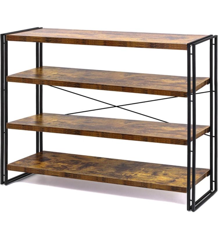 HCHQHS ラック 棚 オープンシェルフ 4段 収納 収納ラック スリム 木製棚板 スチールラック おしゃれ 北欧 木製ラック キッチン シェルフ 収納棚 幅120 組み立てが簡単