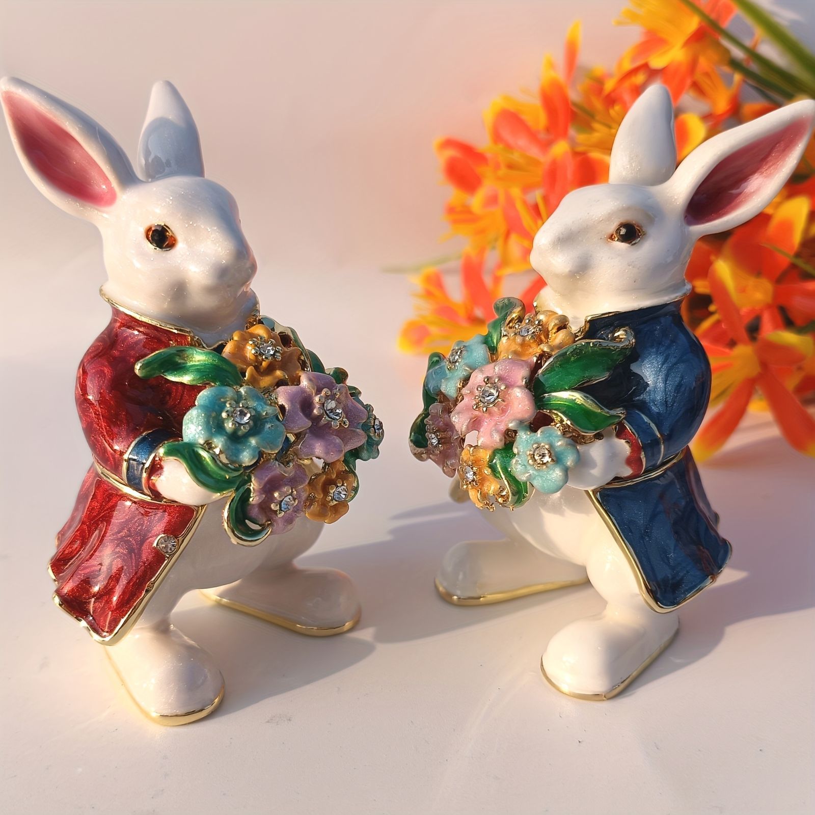 オブジェ 置物 花束を持っているウサギ うさぎ ラビット レッド