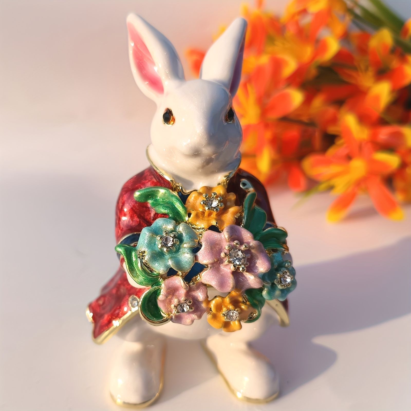  オブジェ 置物 花束を持っているウサギ うさぎ ラビット レッド ネイビー 2種類 インテリア リビング ダイニング 玄関 寝室 装飾 オーナメント プレゼント ギフト オシャレ 感 棚装飾 ミニサイズ アクセサリースタンド 置物 インテリア小物