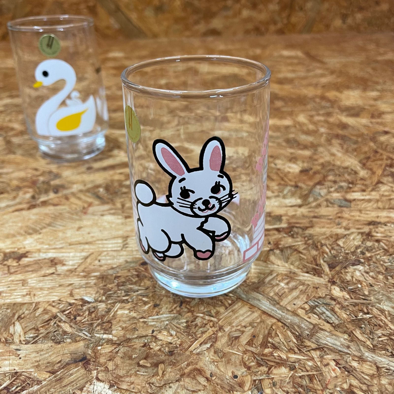 昭和レトロ HOYA製 グラス 2個セット あひる うさぎ ガラス コップ
