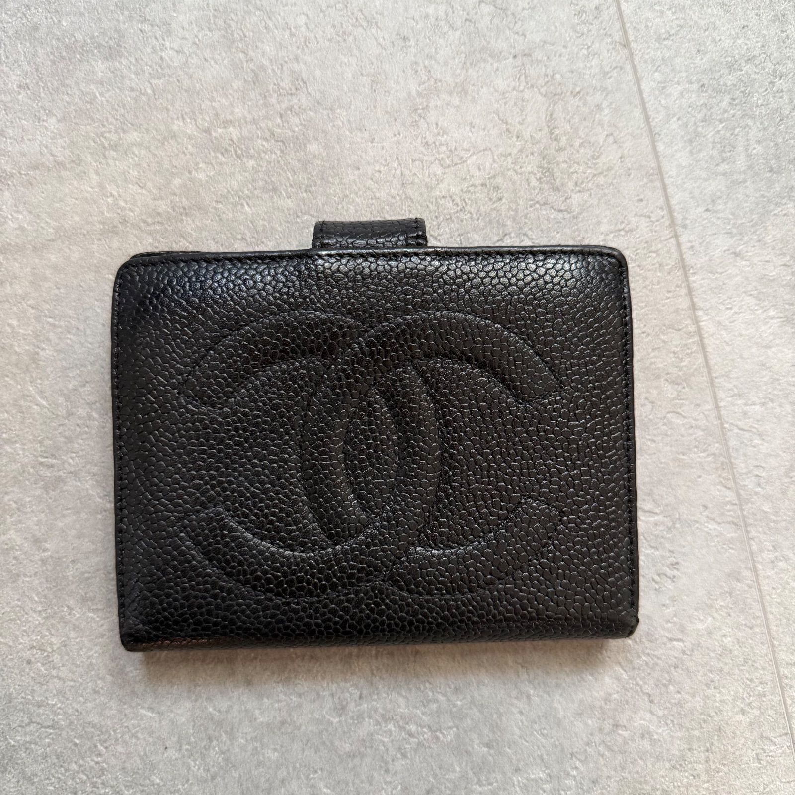 CHANEL シャネル キャビアスキン 二つ折り財布 ココマーク ブラック