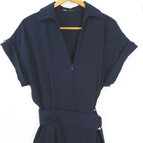 ザラ ZARA オールインワン ロンパース 半袖 ベルト付き ロールアップ M
