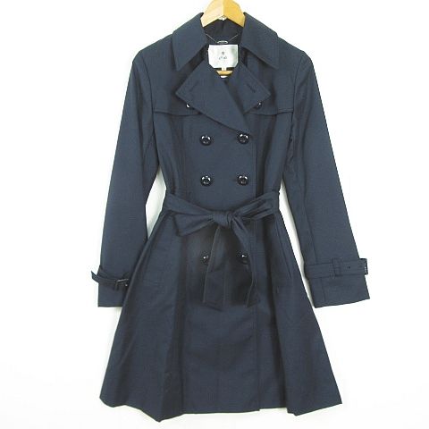 エフデ ef-de トレンチコート ロング丈 ベルト付き 綿 9 ネイビー
