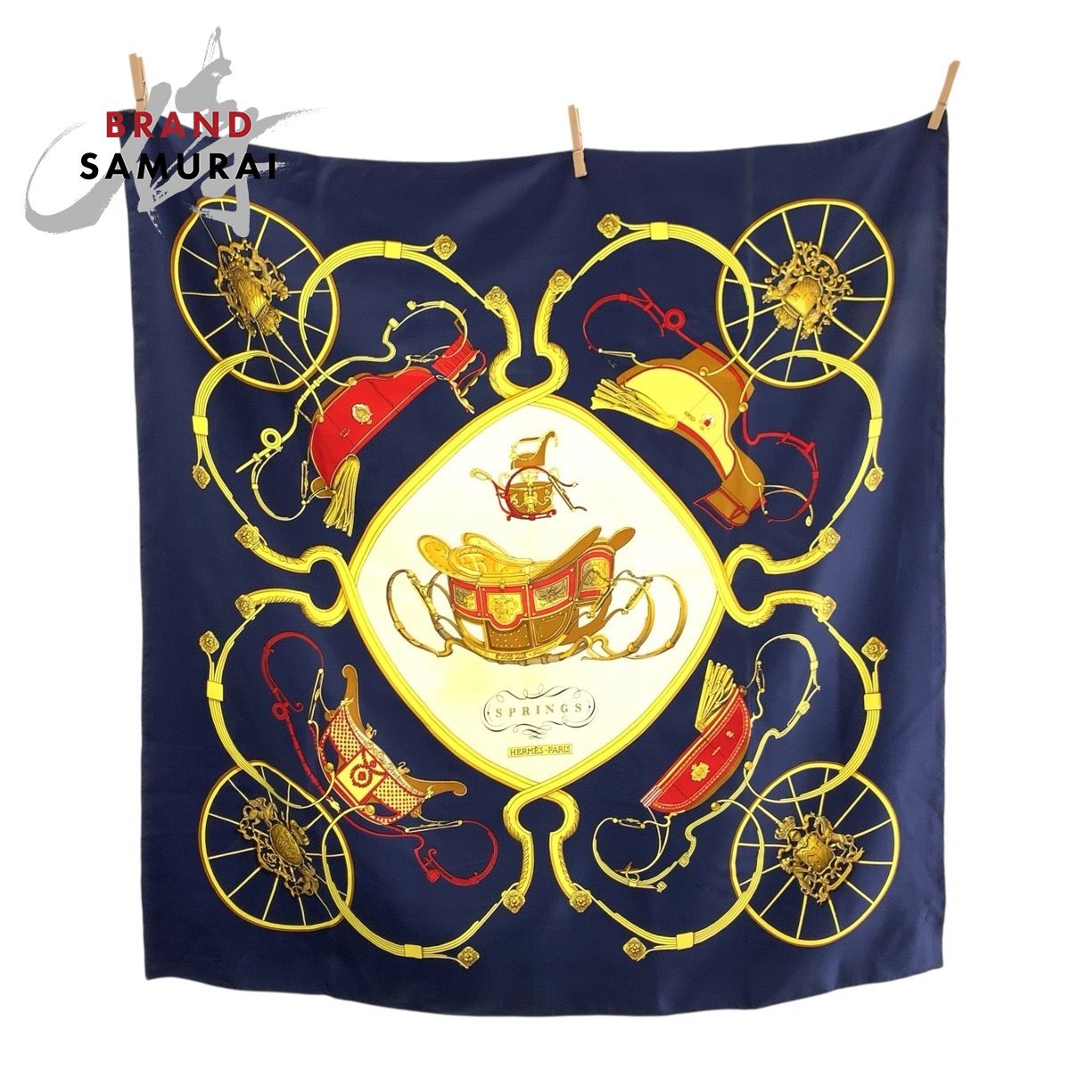 HERMES エルメス SPRINGS カレ90 ネイビー マルチカラー シルク スカーフ 大判スカーフ レディース 506455