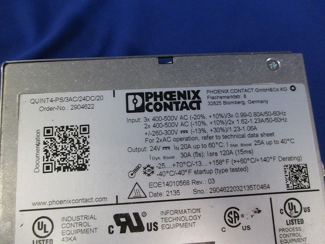 電源ユニット 品 QUINT 4-PS 3 AC 24 DC 20