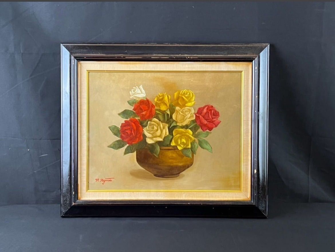 宮本直介 「バラ」油彩 静物画 6号 直筆サイン入り リアリズム 象元会