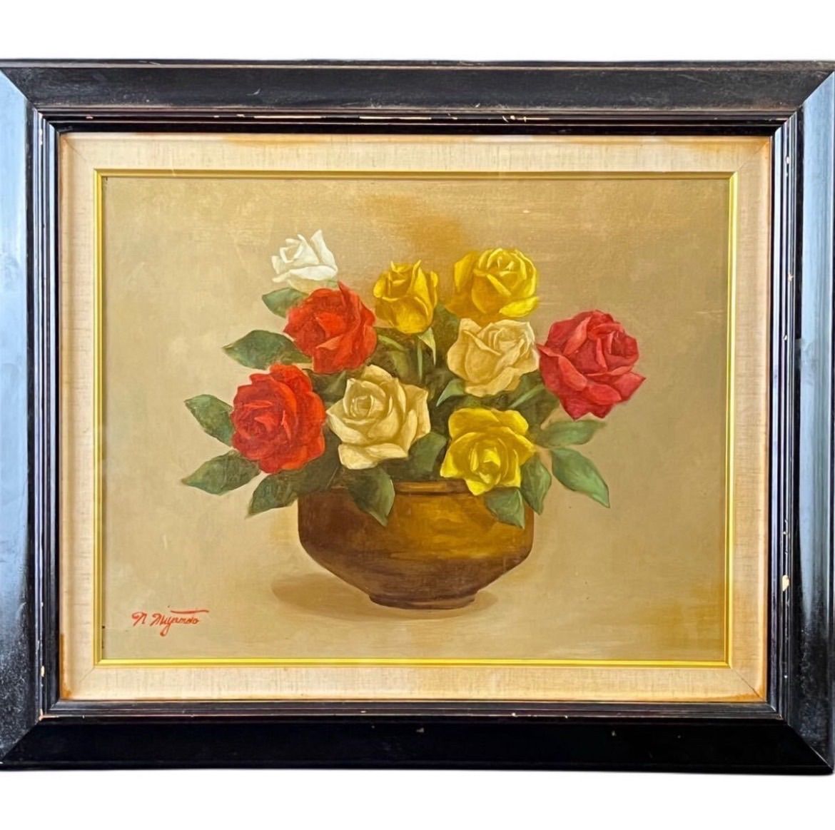 宮本直介 「バラ」油彩 静物画 6号 直筆サイン入り リアリズム 象元会