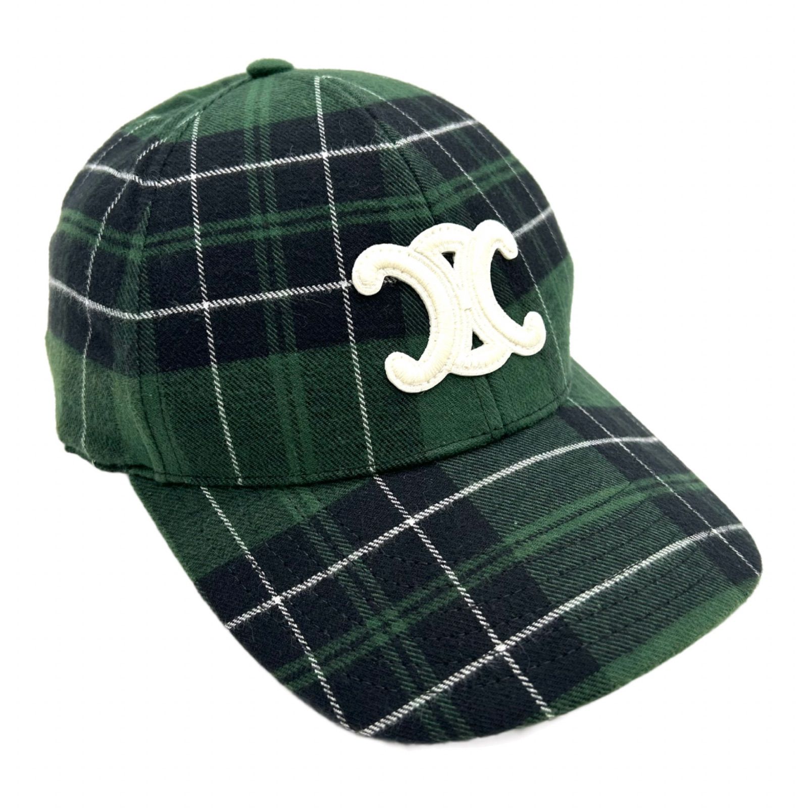 CELINE セリーヌ トリオンフ キャップ L チェック レディース メンズ グリーン 帽子 ユニセックス