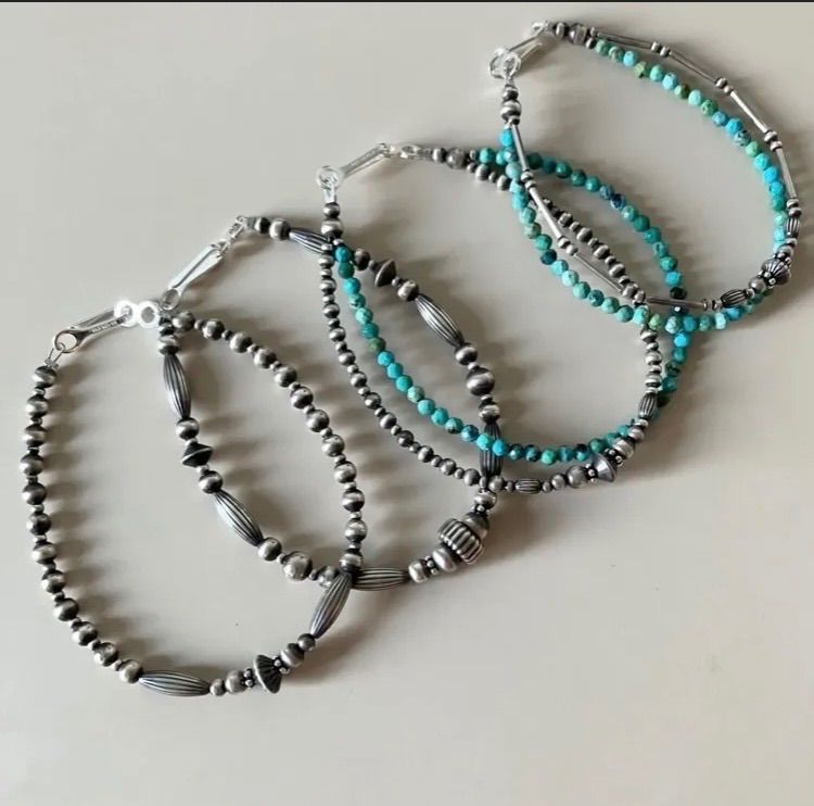  silver 925ナバホパール 天然ターコイズの2連ブレスレット19 cm メンズrt pjt t ブレスレット アクセサリー