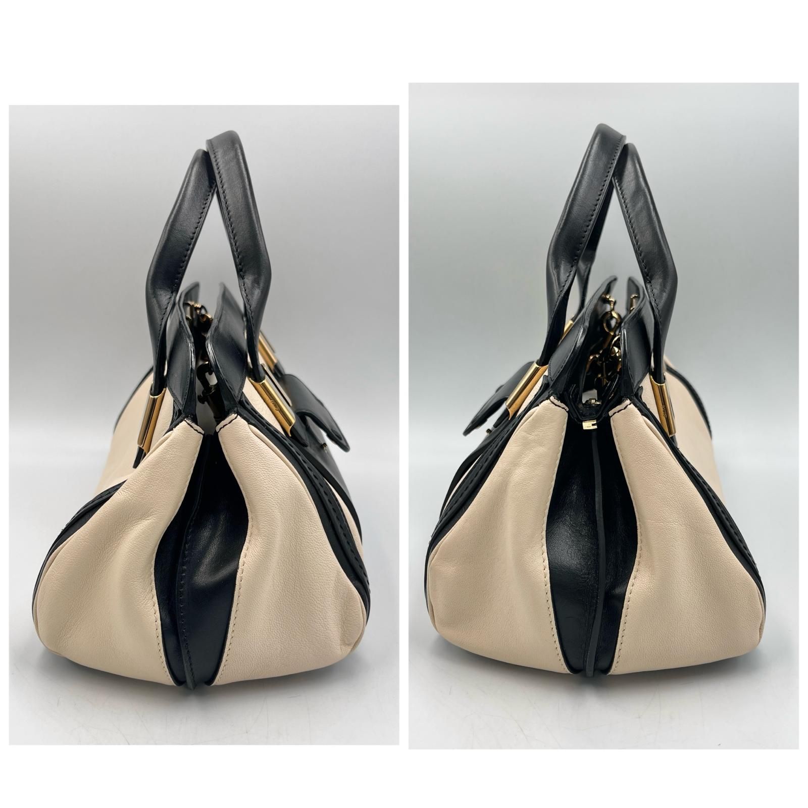 クロエ Chloe アリス レザー 2way ハンドバッグ ブラック ネイビー クロエ Chloe ハンドバッグ アリス 2way レザー クリーム/ブラック