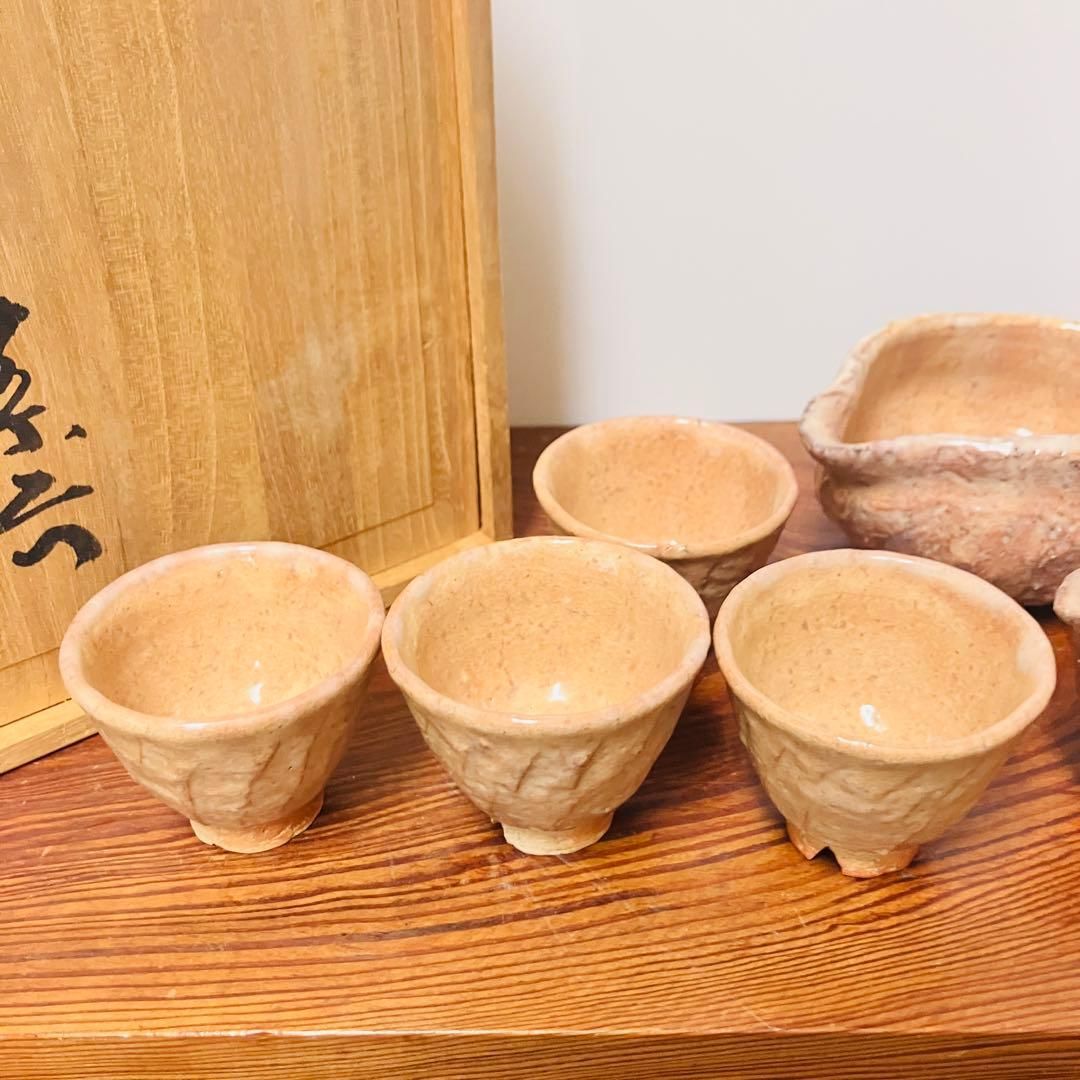 萩焼 茶器 宝瓶・湯冷し・茶碗4客 指月窯・波多野善蔵 日展作家 蚤の市