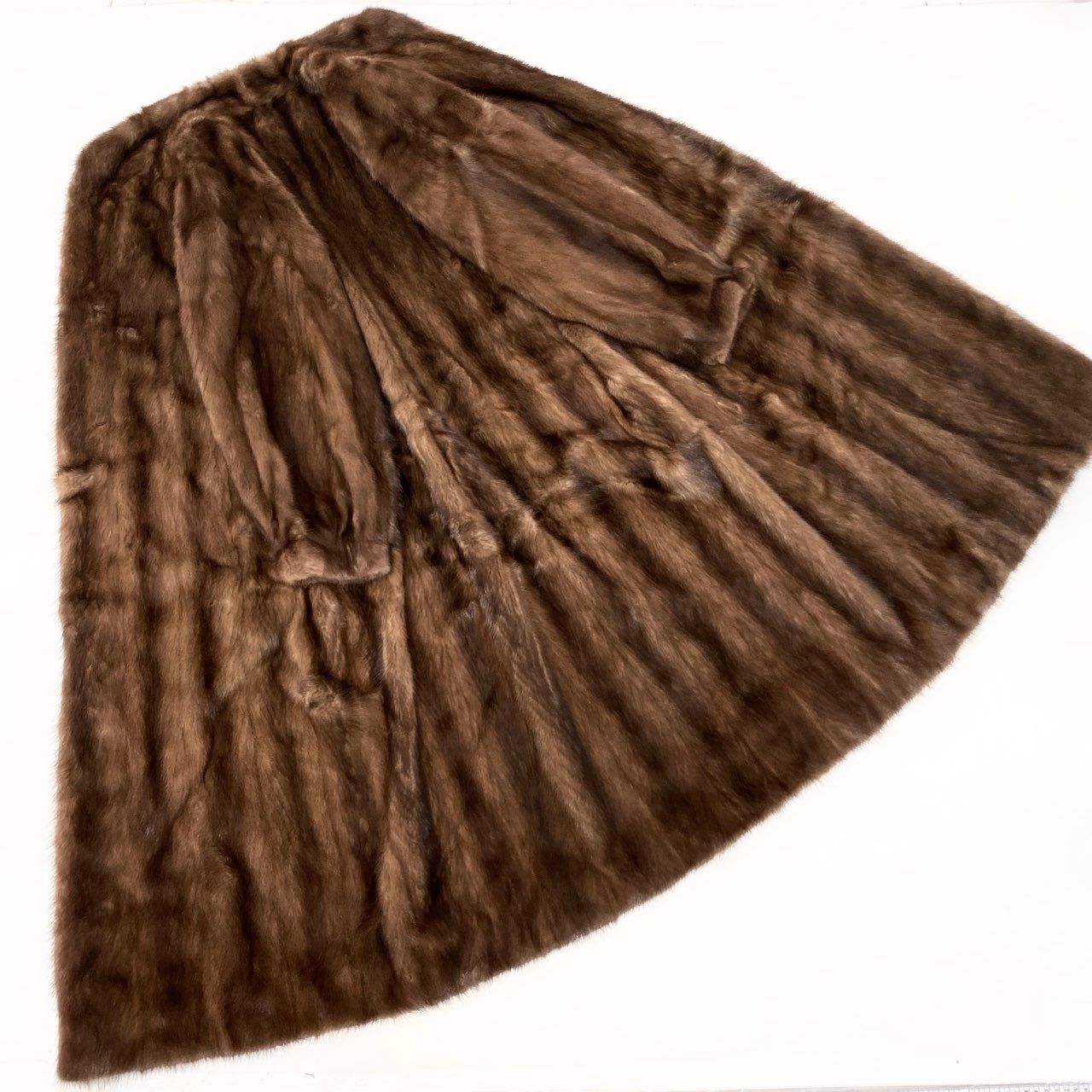 美品✨デミバフミンク ロングケープ ブラウン Aライン 32k28 【美品】CHERMINETTE ミンクコート ロングコート サイズ11号