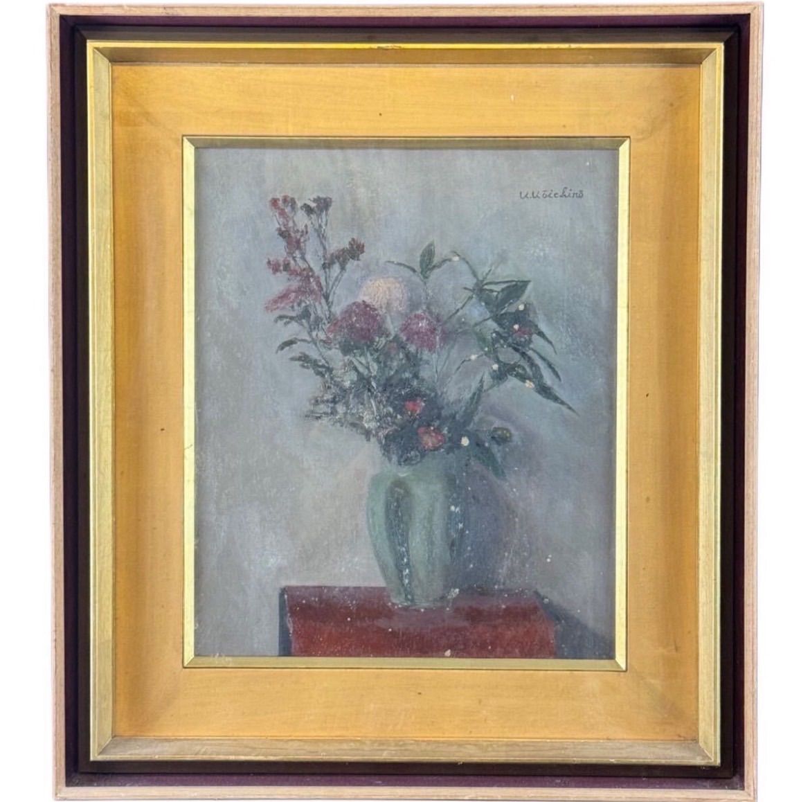 加賀孝一郎 「彩花図」油彩 8号 静物画 直筆サイン入り うぶ品 春陽会会員 岐阜県出身 洋画家 師 岸田劉生