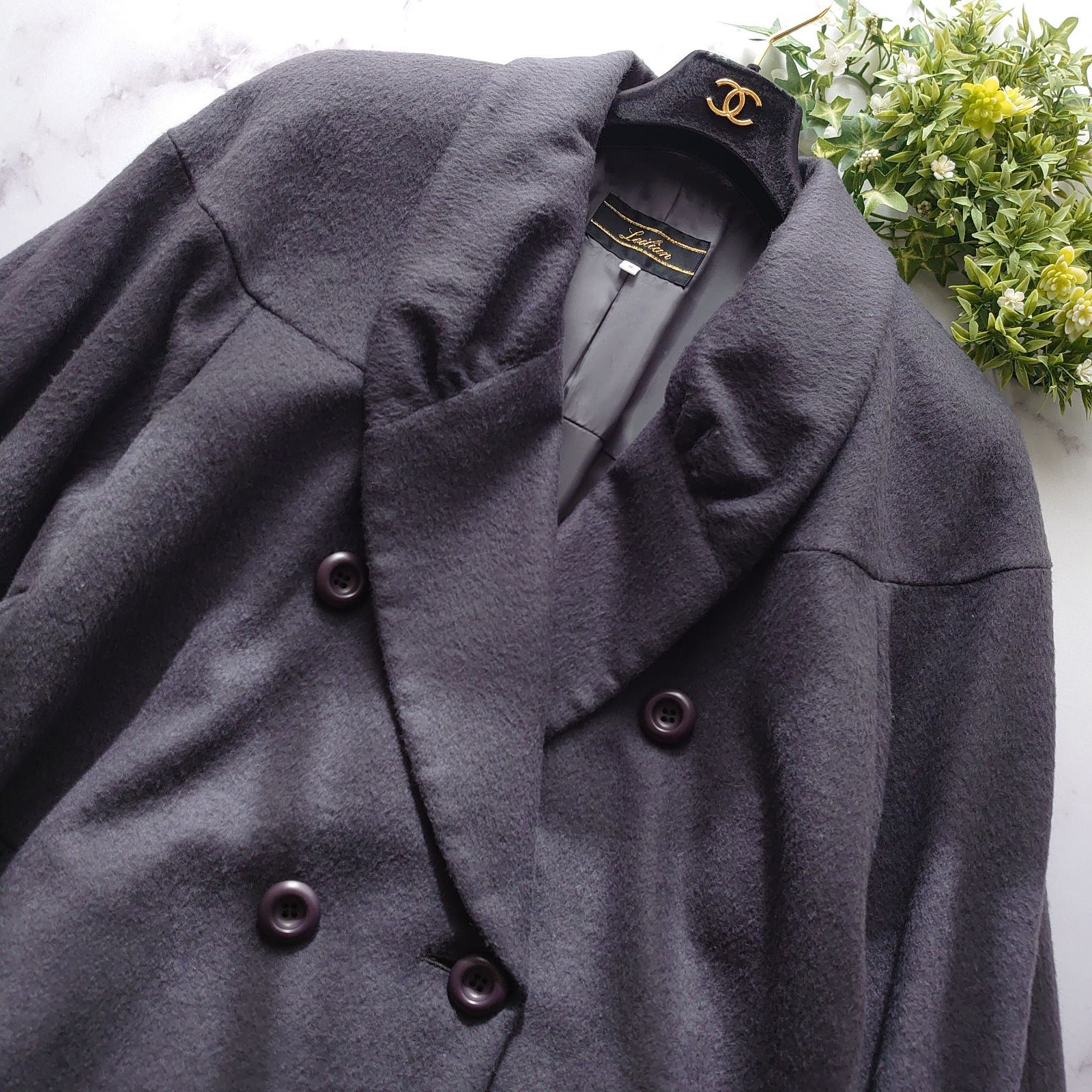 レリアン アルパカ100％ ロングコート M グレー アウター ダブル