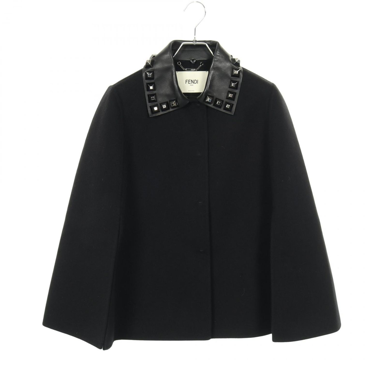 フェンディ FENDI ケープ ポンチョ ウール レザー ケープ レディース B