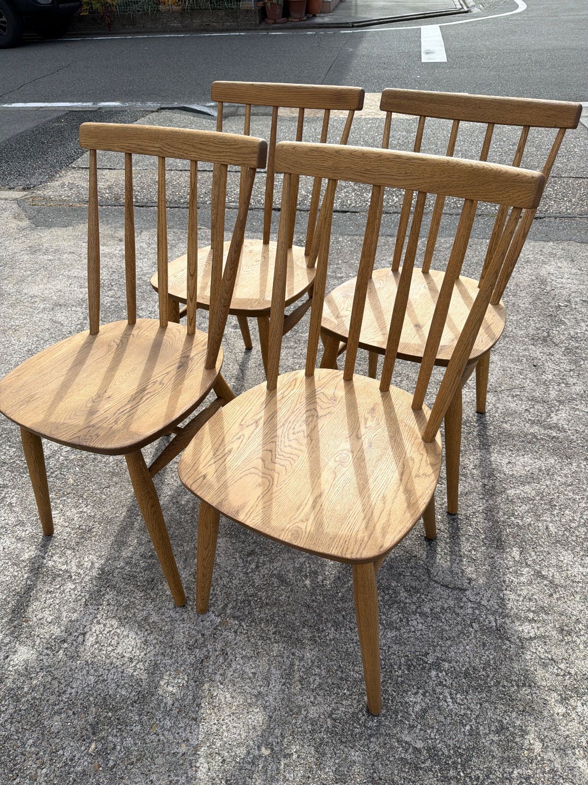 関家具輸入 天然木 ダイニングチェア4脚セット ウィンザーチェア 四脚