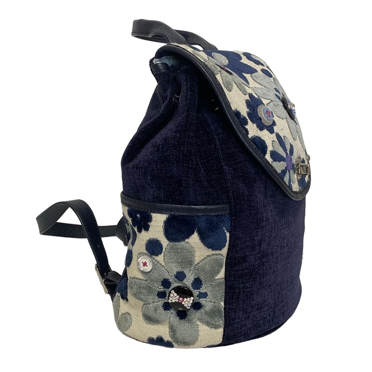 ThinkBee(シンクビー) リュックサック - ネイビー×白×ライトブルー 花