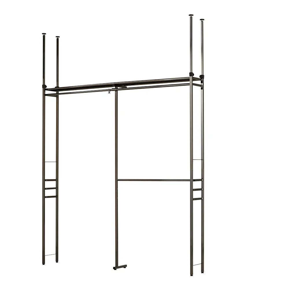 突っ張り ラック 光沢ブラック クローゼット ハンガーラック ロー