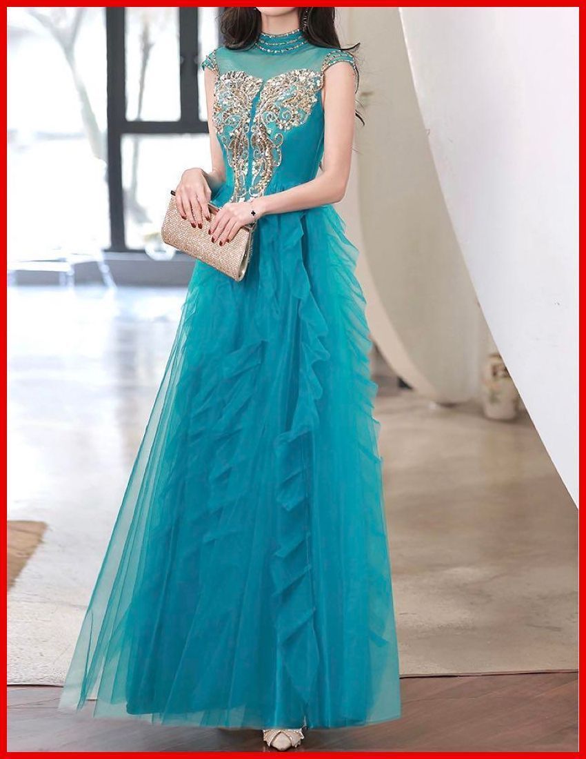 25年 ♥ 刺繍の美しい フリルイブニングドレス ストライプ 着回し力