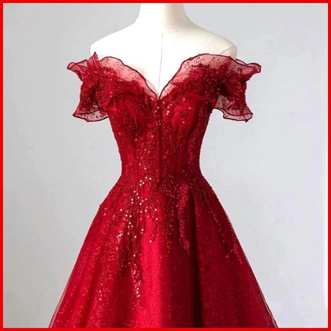 25年 フリルのオフショル ロングイブニングドレス