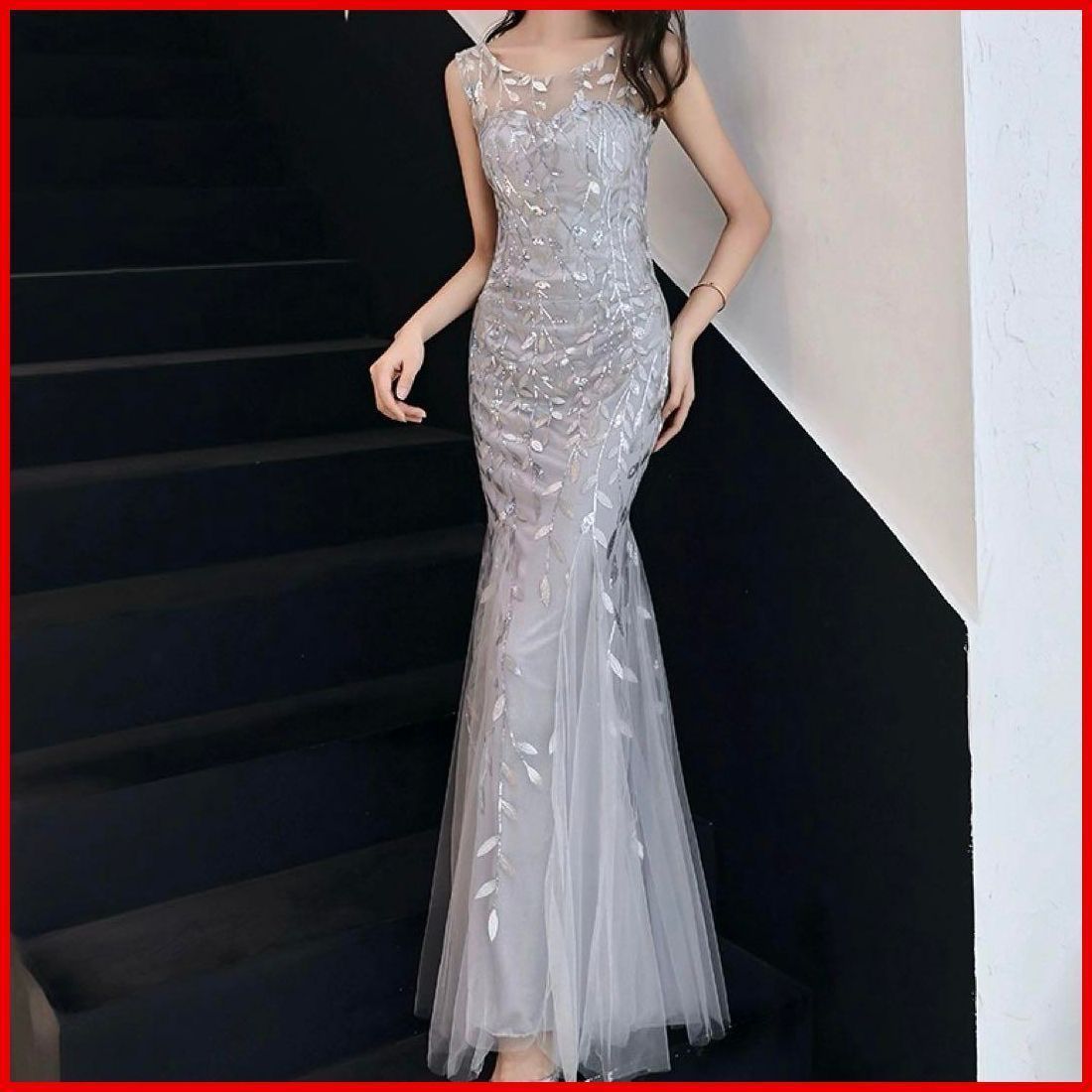 25年 リーフ柄がオシャレなマーメイドイブニングドレス