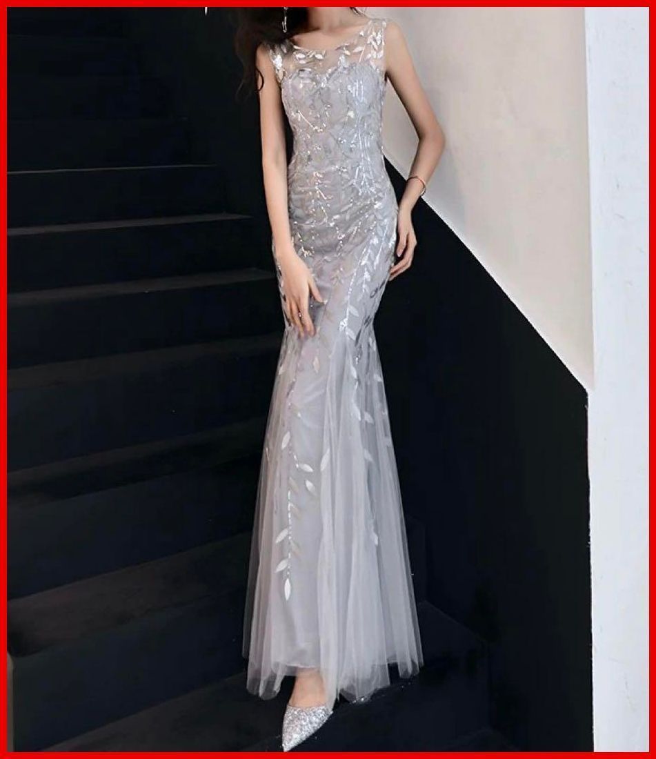 リーフ柄がオシャレなマーメイドイブニングドレス♩.• 25年新作 新品未使用 リーフ柄がオシャレなマーメイドイブニングドレス