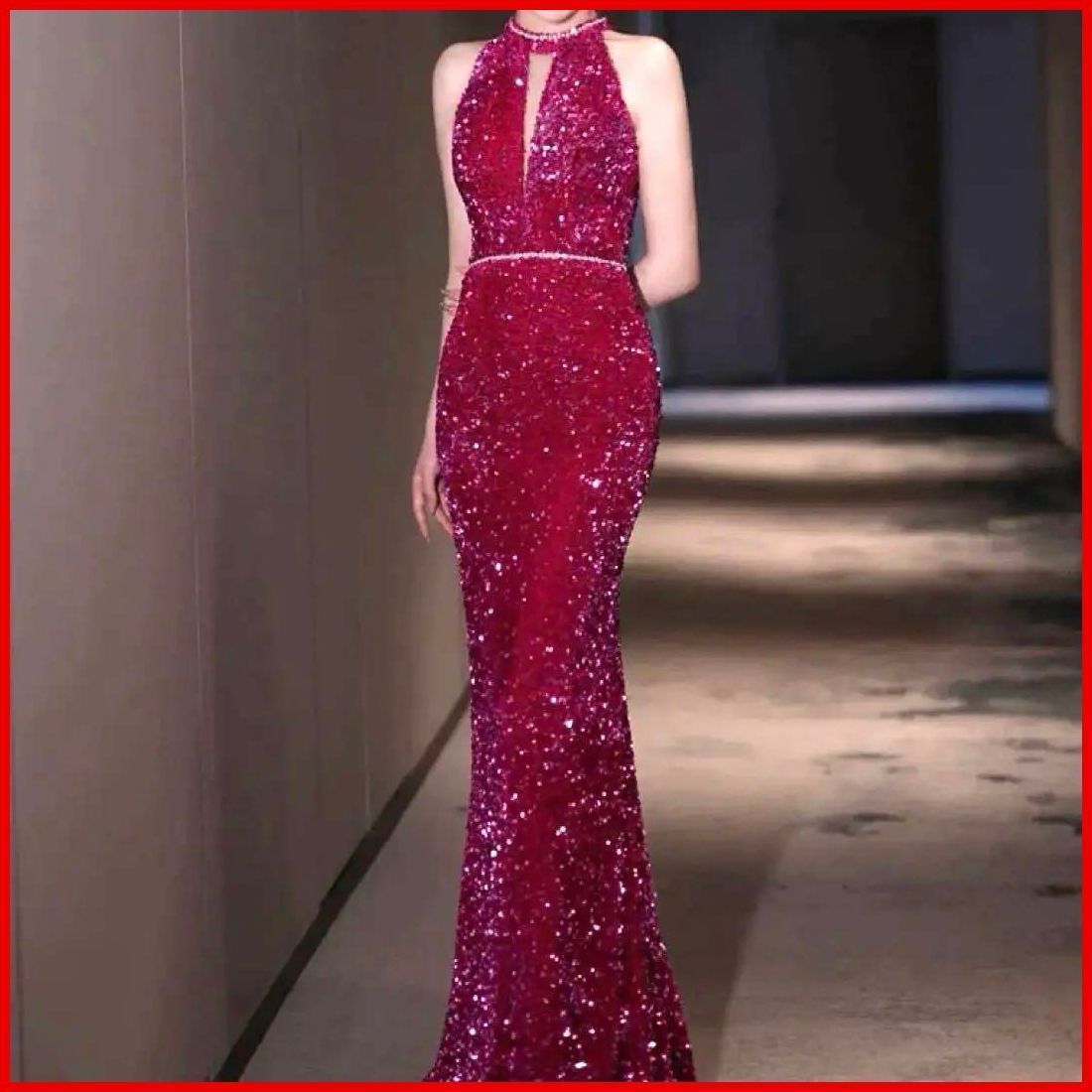 スパンコールがゴージャスなホルターネック イブニングドレス 25年新作 新品未使用 スパンコールがゴージャスなホルターネック