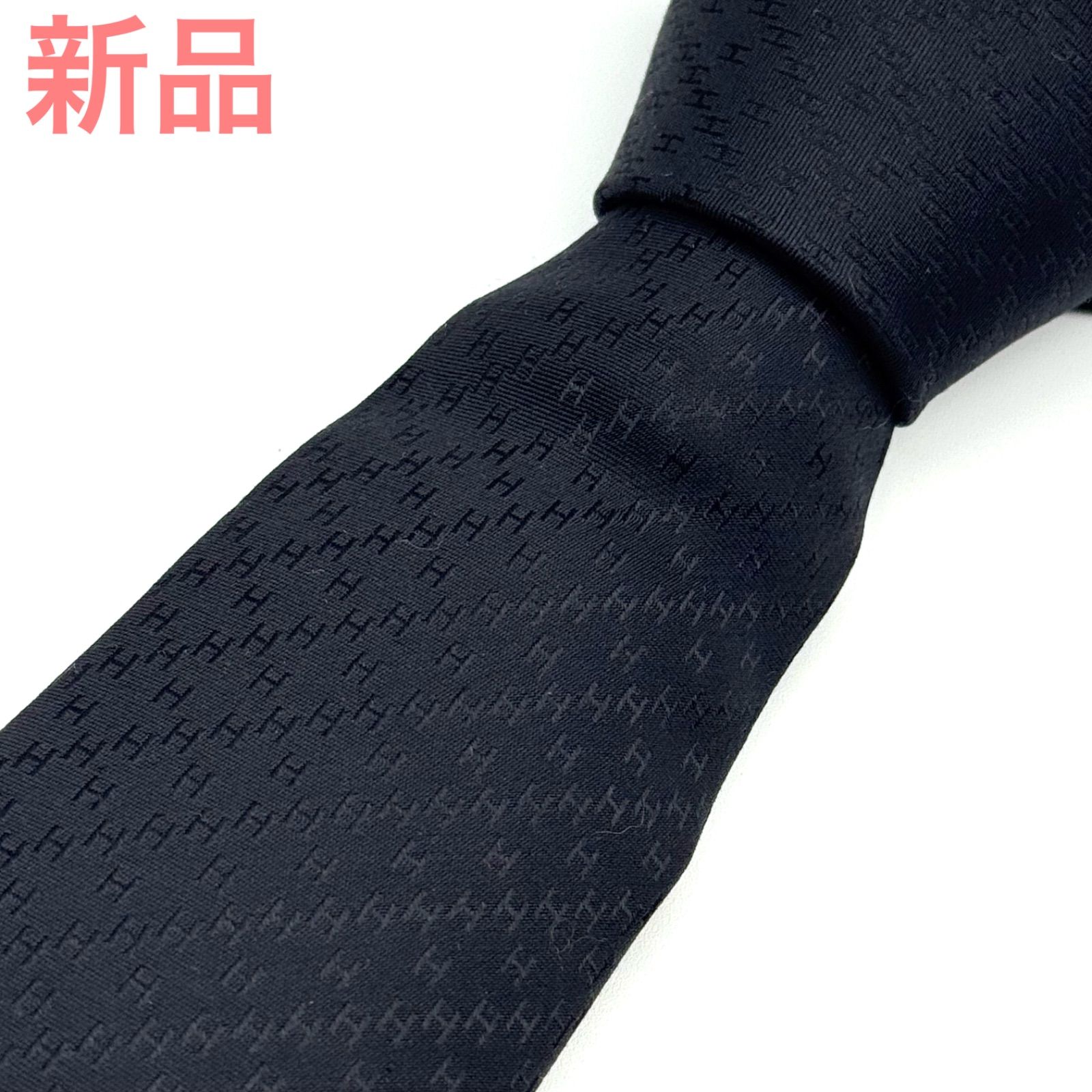 ★ 美品　エルメス　ネクタイ　ファソネ　H柄　ソリッド　ジャガード　ブラック HERMES ファソネ H柄 ジャガード 黒 ネクタイ 117214 - メルカリ