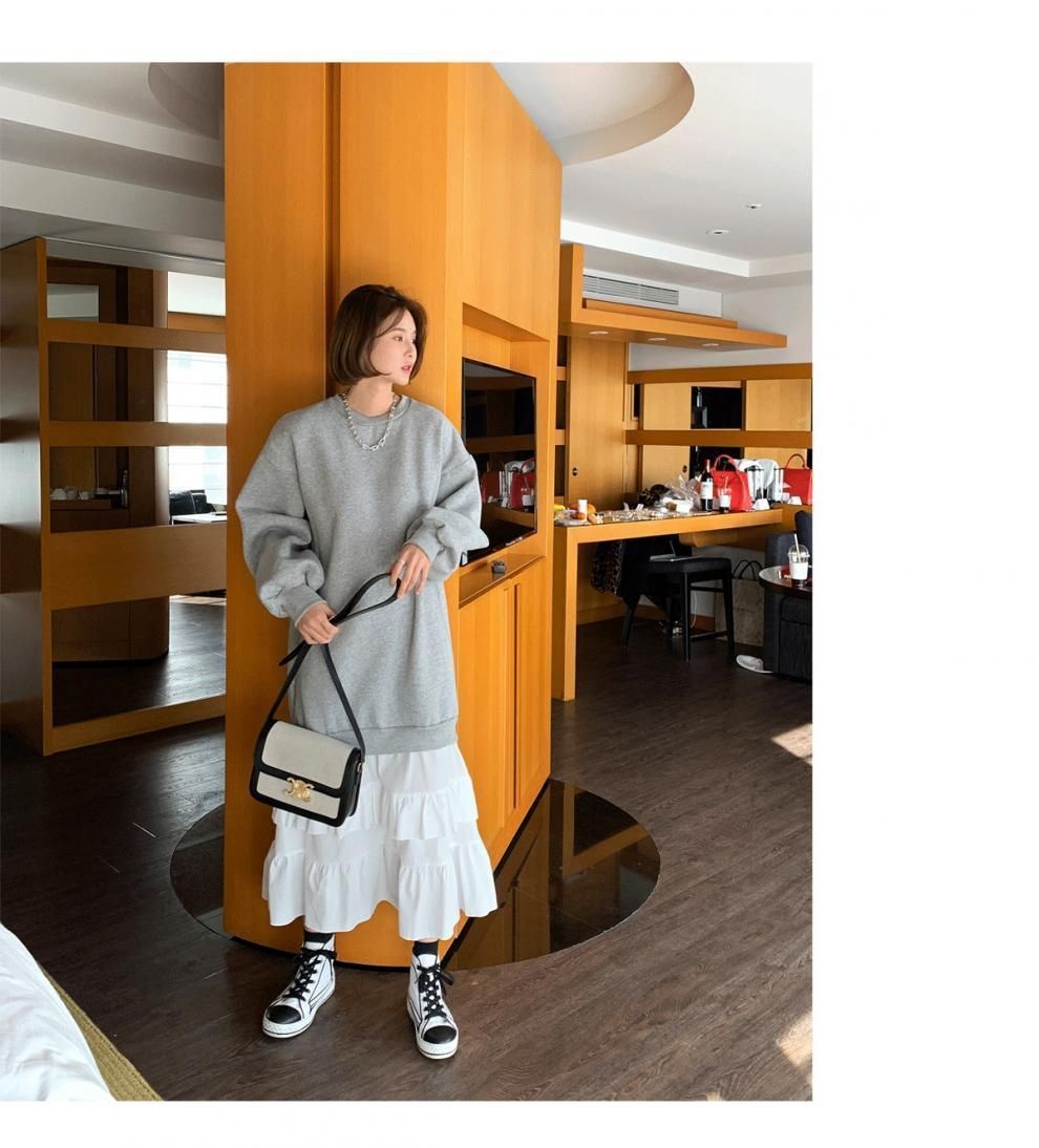 長袖 ワンピース レディース ロング丈 ロングワンピース ハニーズ Honeys フリルネックワンピース : [Arklove] 襟付きドッキングワンピース フリル 大きいサイズの長袖クルーネック切り替え アミュレット Amulet マキシ丈