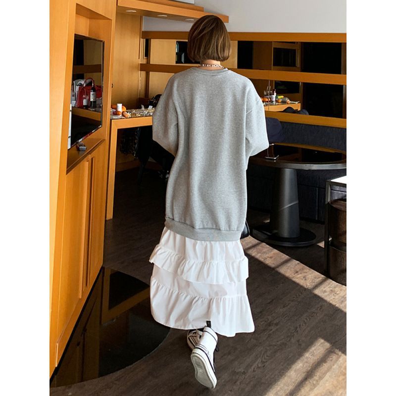 長袖 ワンピース レディース ロング丈 ロングワンピース ハニーズ Honeys フリルネックワンピース : [Arklove] 襟付きドッキングワンピース フリル 大きいサイズの長袖クルーネック切り替え アミュレット Amulet マキシ丈