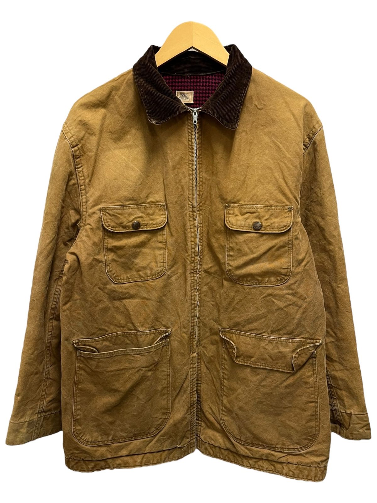 sears シアーズ カバーオール 襟コーデュロイ 裏チェック コットンキャンバス conmaticジッパー 古着 70 s サイズ表記無し ブラウン メンズ 199