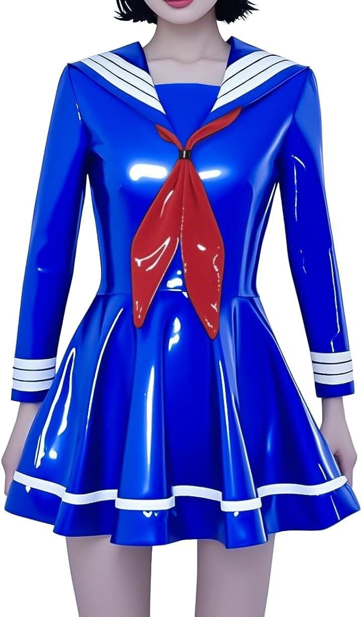 Litany エナメルセーラーワンピース 制服 光沢 セクシー コスプレ コスチューム レディース ブルー XL