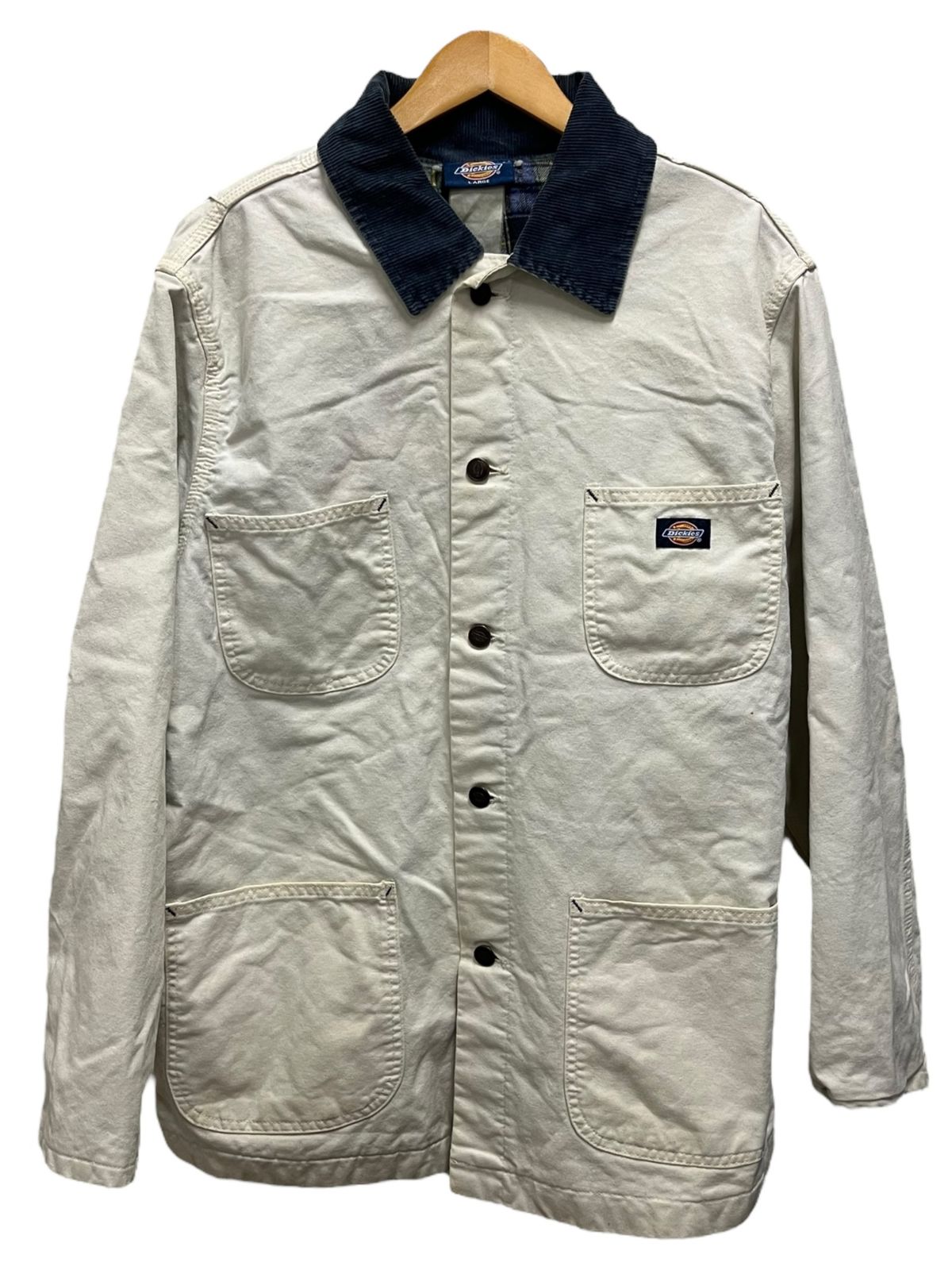 DICKIES ディッキーズ コットンカバーオール コットン 裏チェック 襟コーズ 古着 90 s 00 M ホワイト系 ネイビー メンズ 199