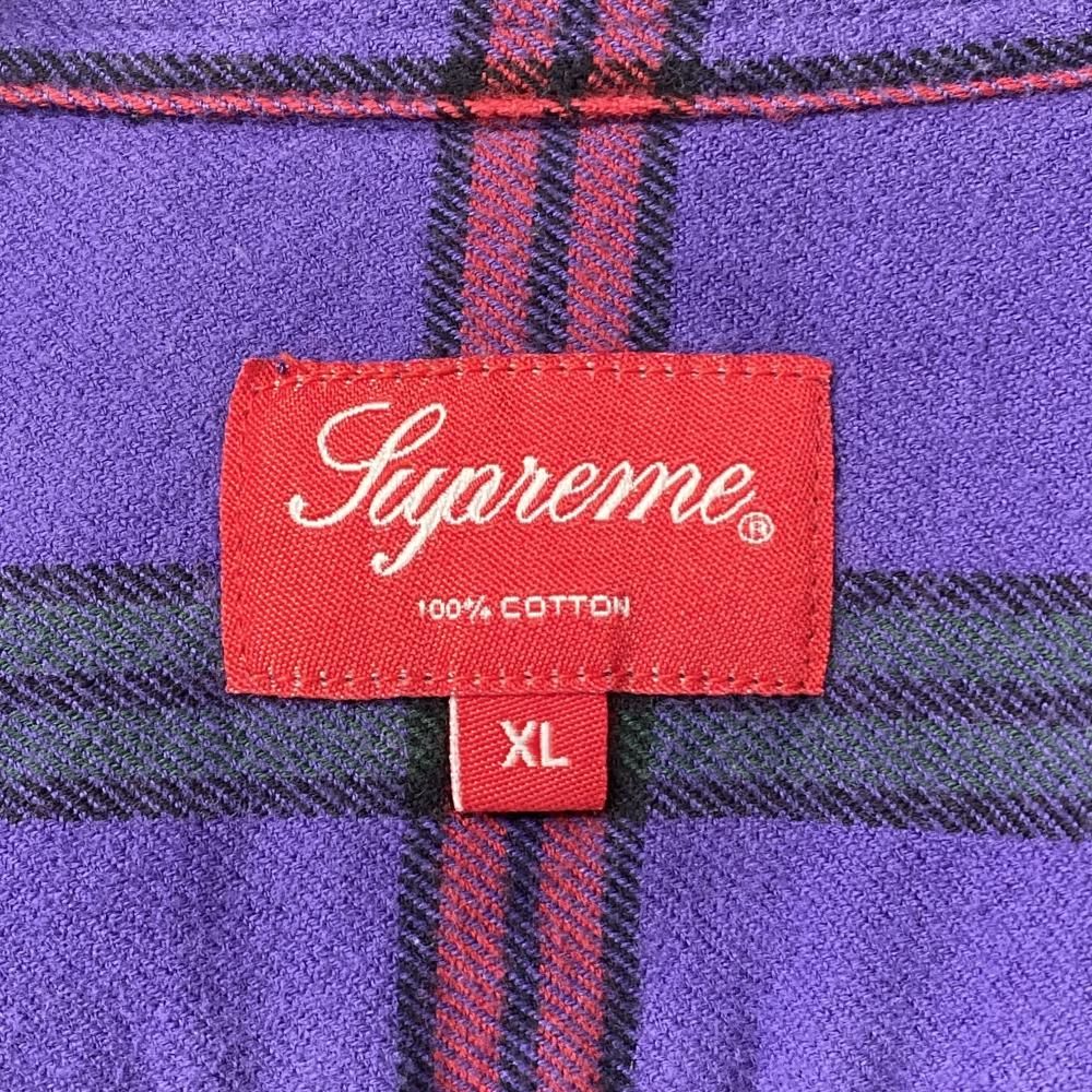 中古】Supreme Tartan Flannel Shirt パープル サイズXL ネルシャツ