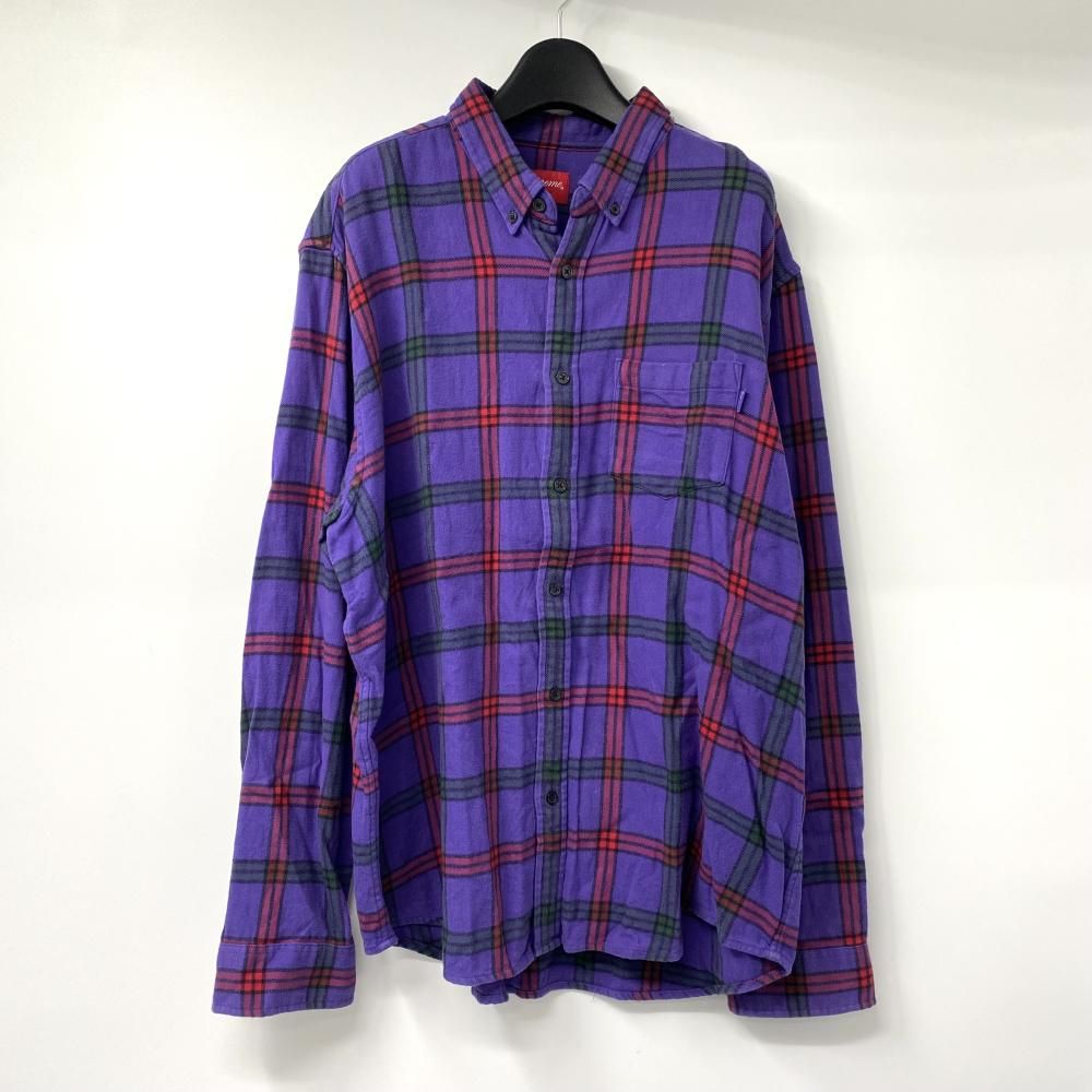 中古】Supreme Tartan Flannel Shirt パープル サイズXL ネルシャツ
