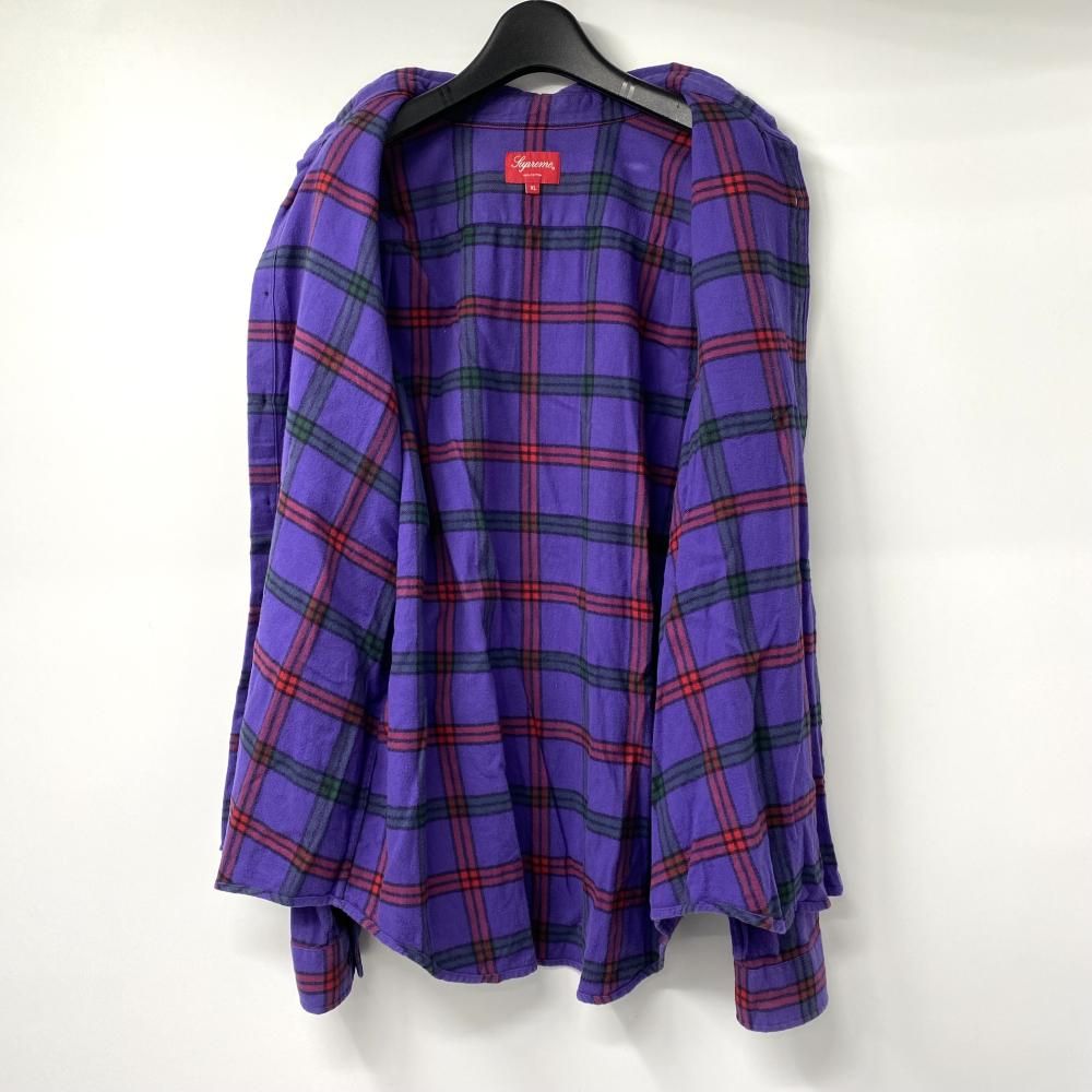 中古】Supreme Tartan Flannel Shirt パープル サイズXL ネルシャツ